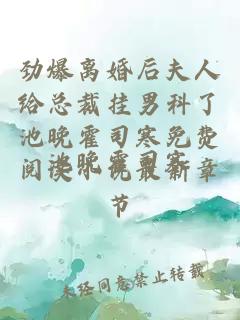 劲爆离婚后夫人给总裁挂男科了池晚霍司寒免费阅读小说最新章节